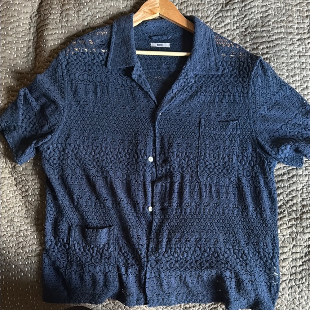 Bode Blue Casual Button Down Shirt LACE